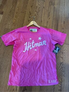 WWE RARE Bret Hart Hitman Pink Short Sleeve T-Shirt Size XL